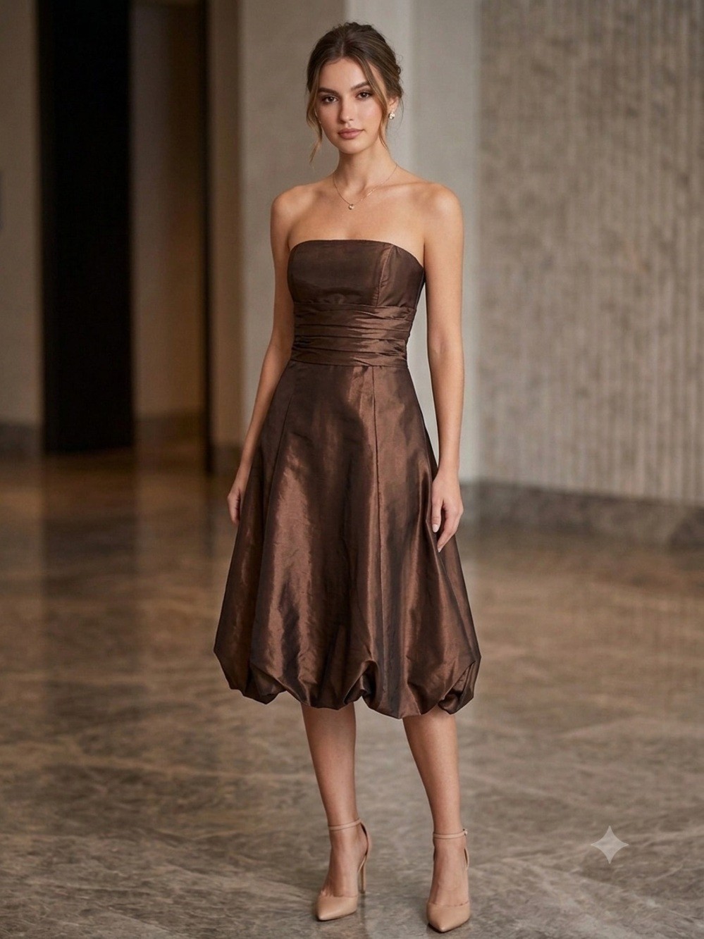 Bill Levkoff Tafetta Strapless Pleated Ruched Bubble Cocktail Dress Y2K Size12