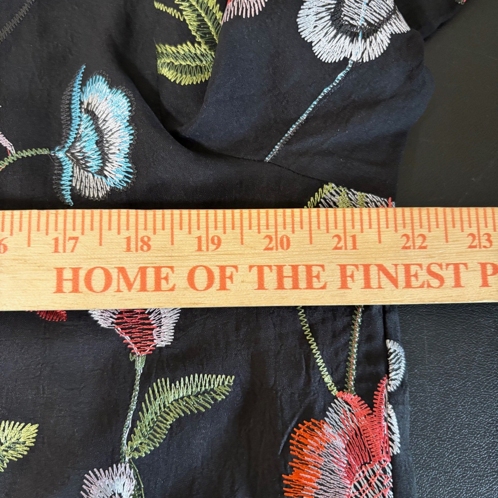 Calessa Black Floral Embroidered Button Up Mini Shirt Dress Tunic Size PXL Fairy
