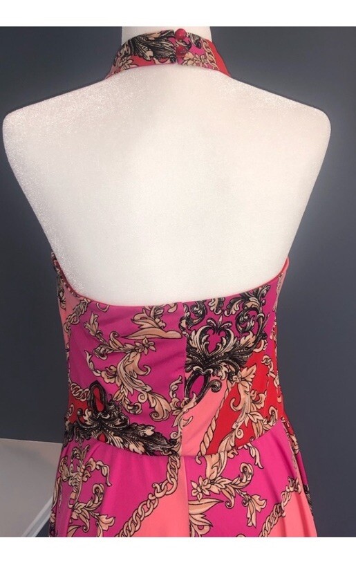 👗🌸Venus Halter Neck Handkerchief Hem Dress In Pink Coral Red Midi Length M
