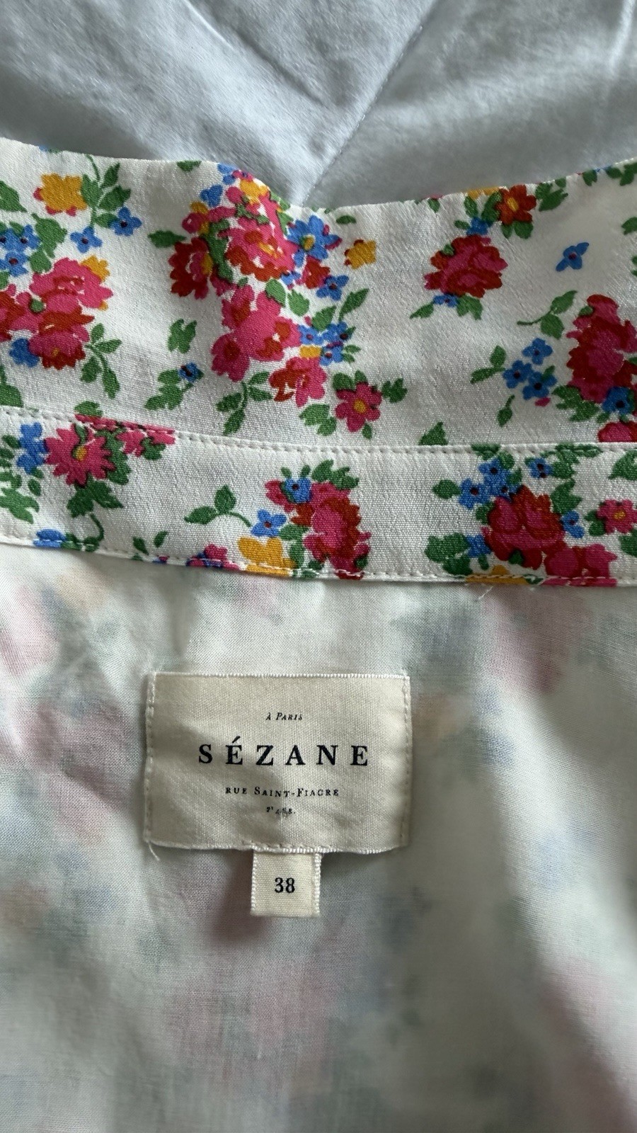 SEZANE PARIS FLORAL BELTED BUTTON DOWN SHORT SLEEVE MIDI SHIRT DRESS SIZE 38/6
