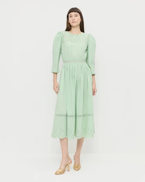 NWT Loeffler Randall Mint Green Eyelet Thelma Midi Dress 0