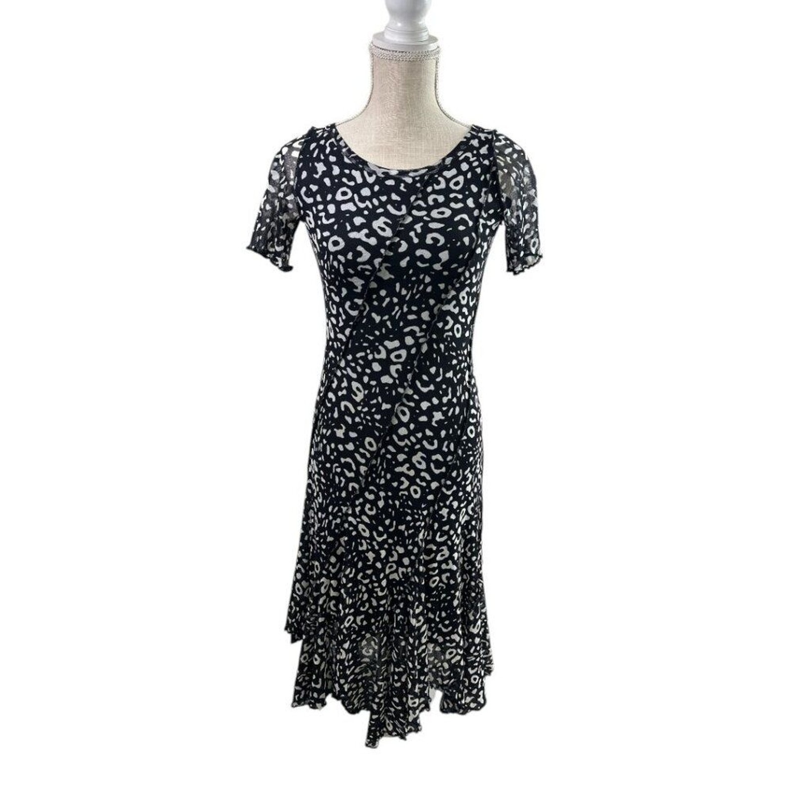 Fuzzi Animal Print Swing Dress Short Sleeve Mesh Stretch Knit Italy Women’s sz S