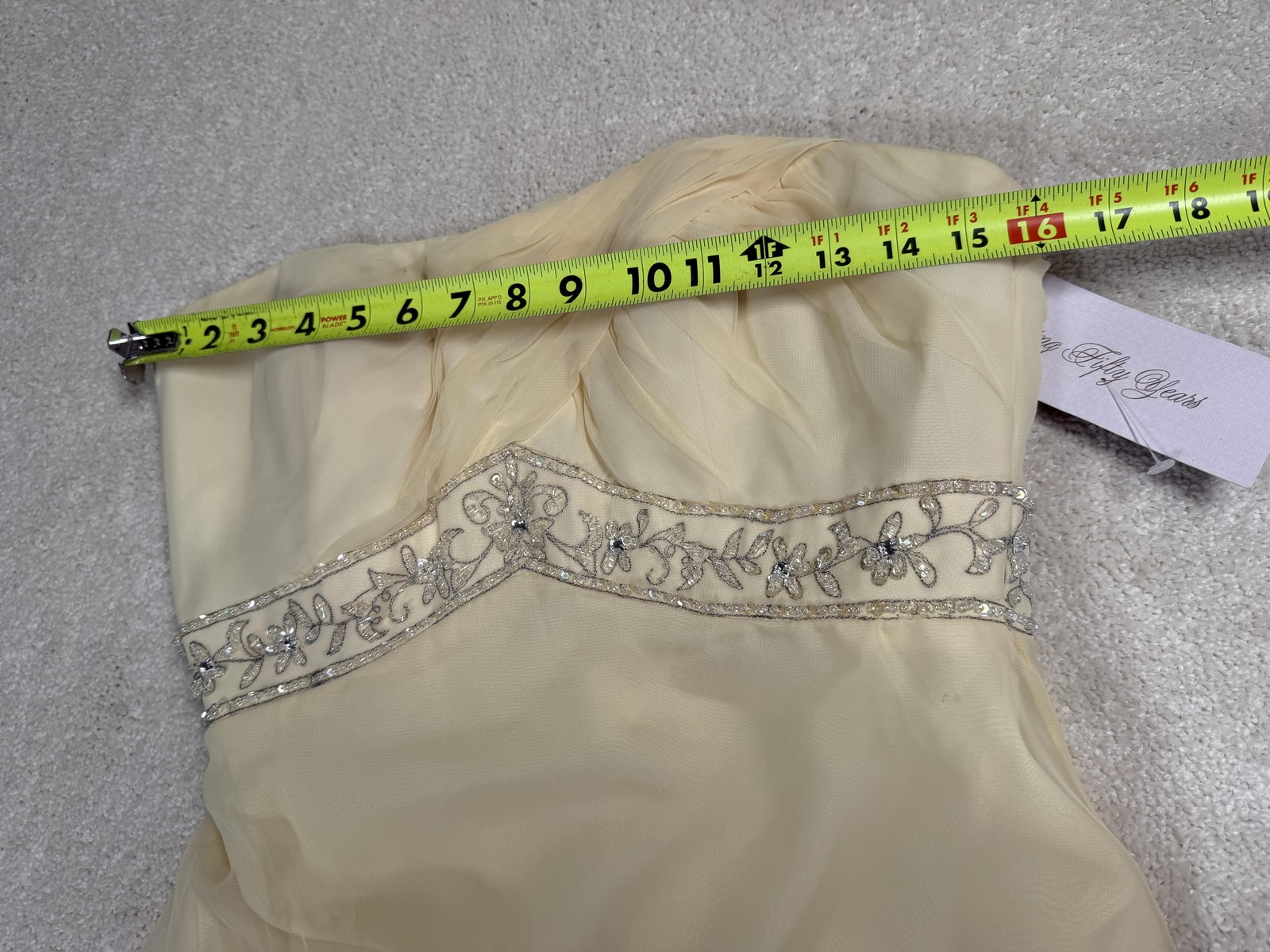 Mori Lee Dress Womens 10 Yellow Strapless Sweetheart A-Line Chiffon Rhinestone