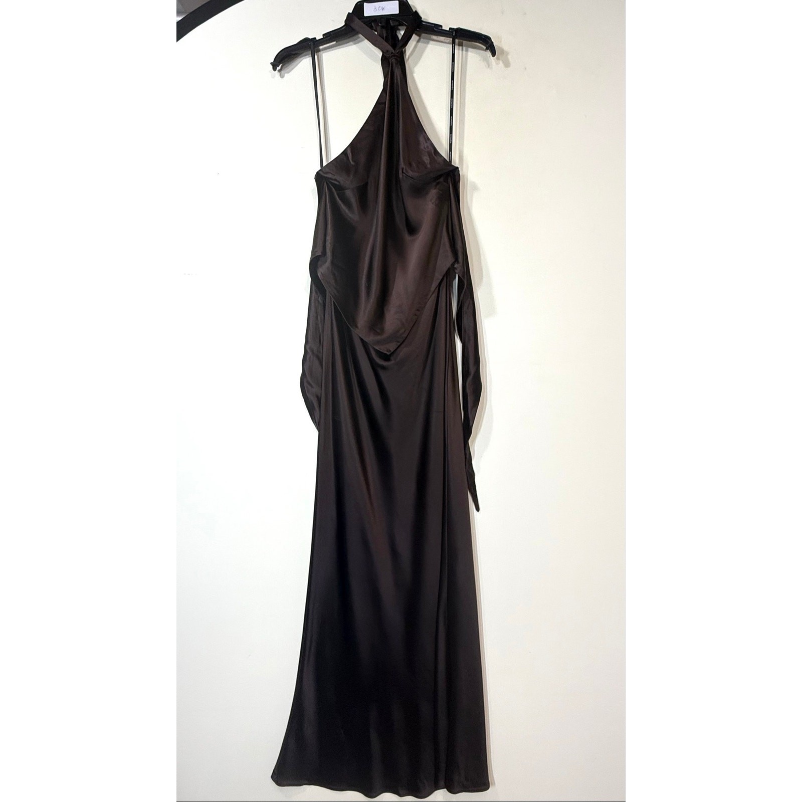 Retrofete Ester Brown Satin TieBack Sheath Formal Dress, Prom Wedding Large