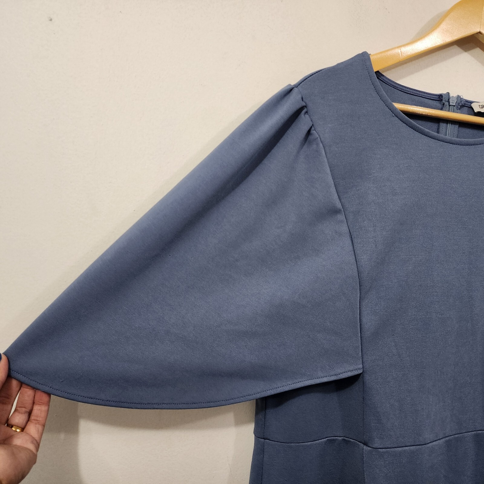 GRACE KARIN 3/4 Ruffle Sleeve Work Party Pencil Dress Blue Gray Plus Size 2XL