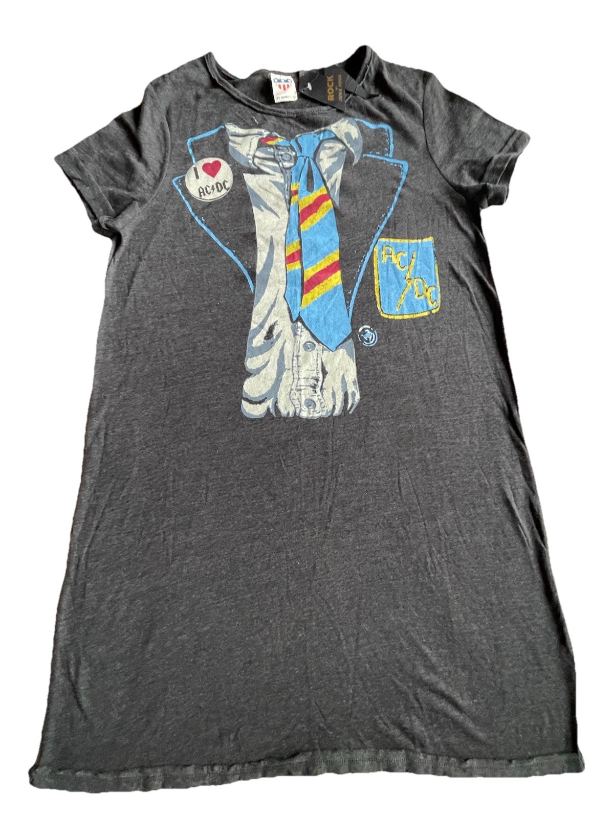 Junk Food AC/DC Graphic T Shirt Dress Womens Large Gray Pajama NWT Rock Band