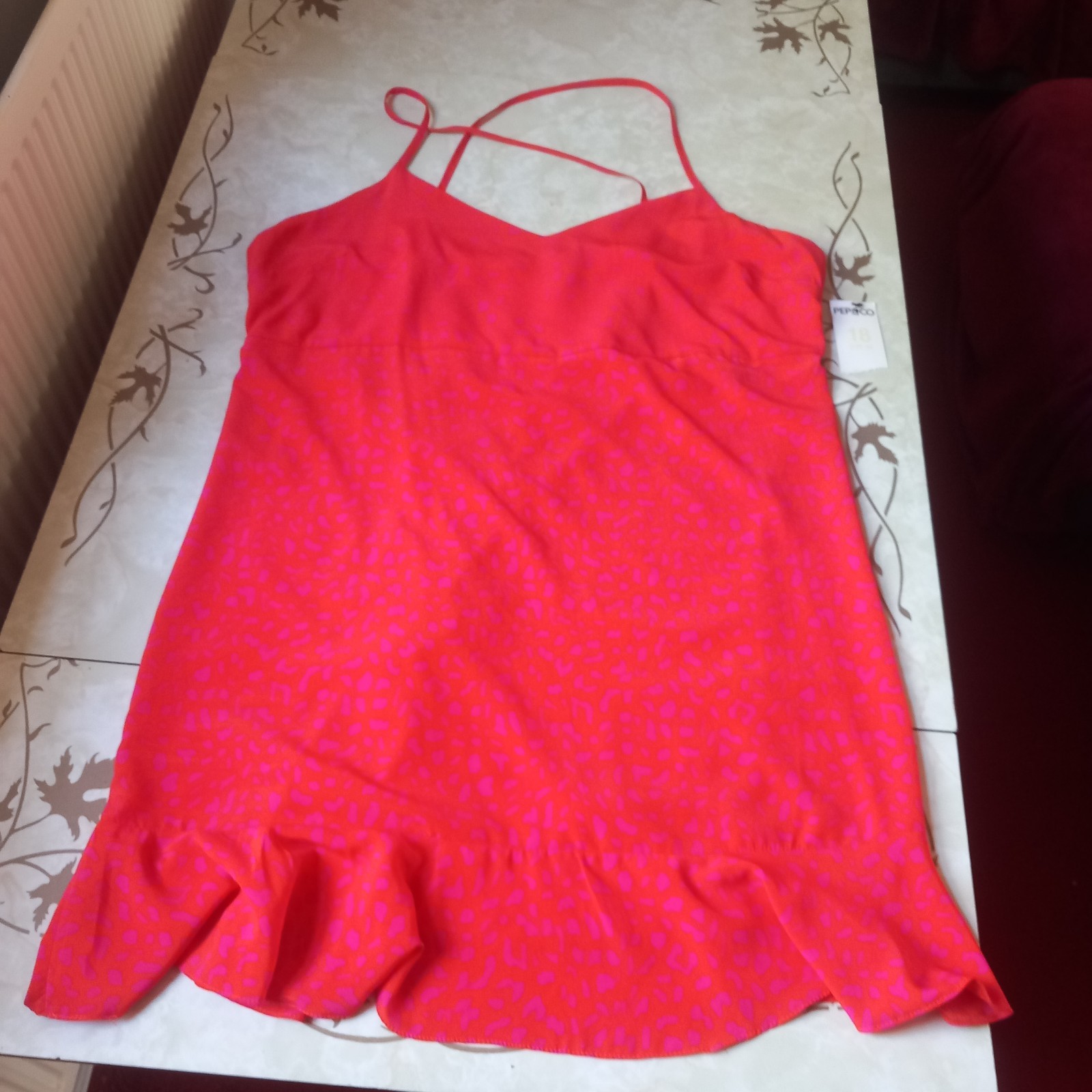 Pep&Co Pink Dress Women’s NEW Orange Strappy Frilled Dress UK size 18 BNWT