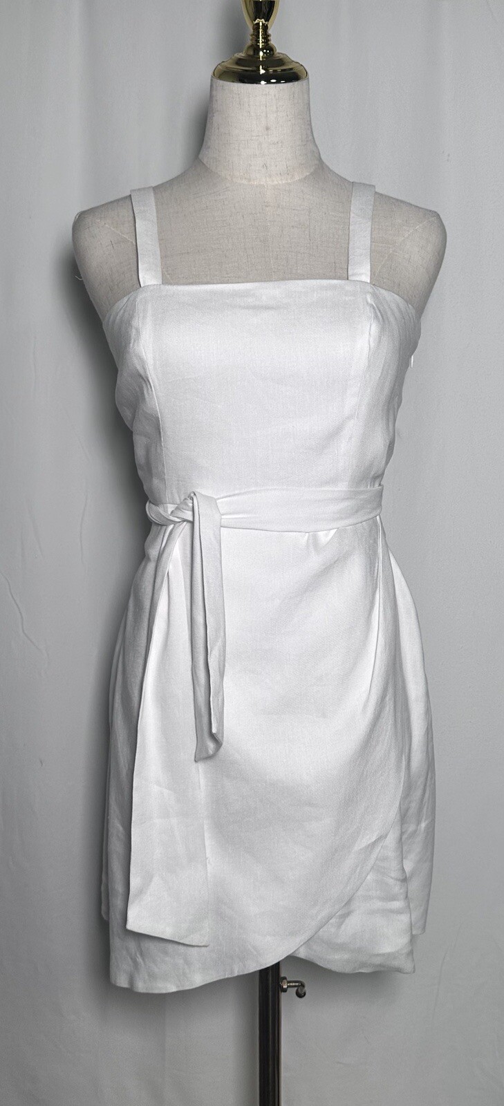 Gianni Bini Sheath Dress Wrap 4 Linen Blend Belt Spaghetti Straps White NW $129