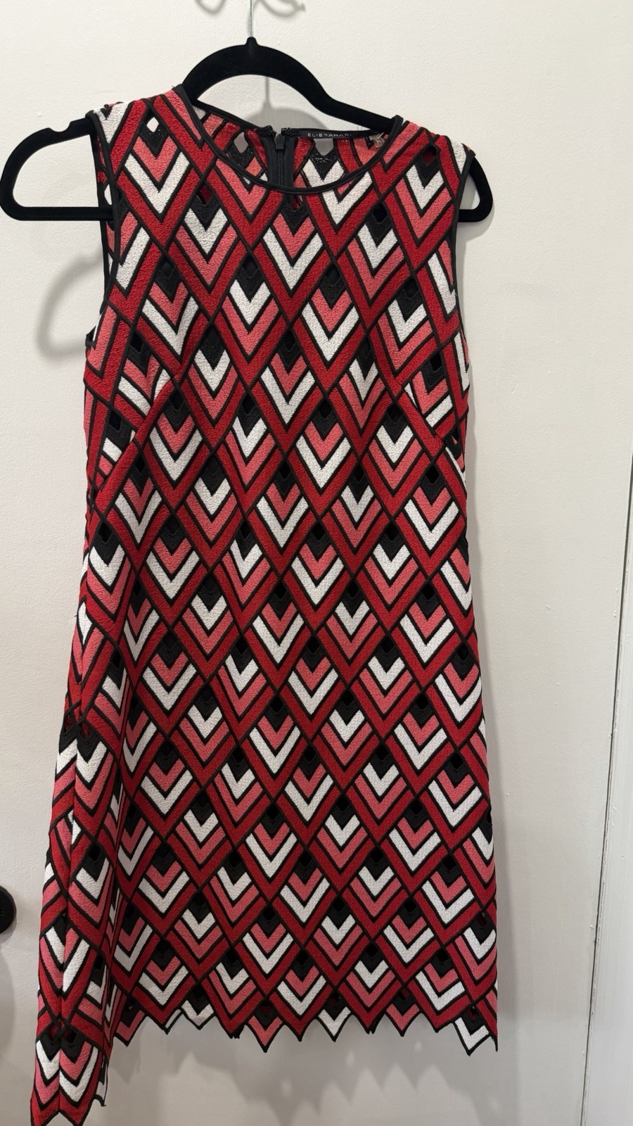 Elie Tahari Geometric Shift Dress Sleeveless Round Neck Knee Length Size 2