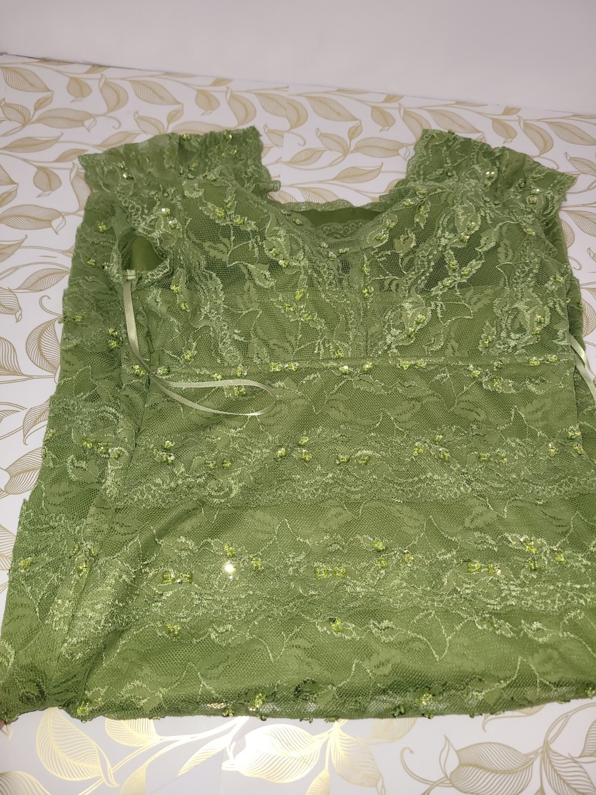 May Queen Beaded Green Dress Size Medium
