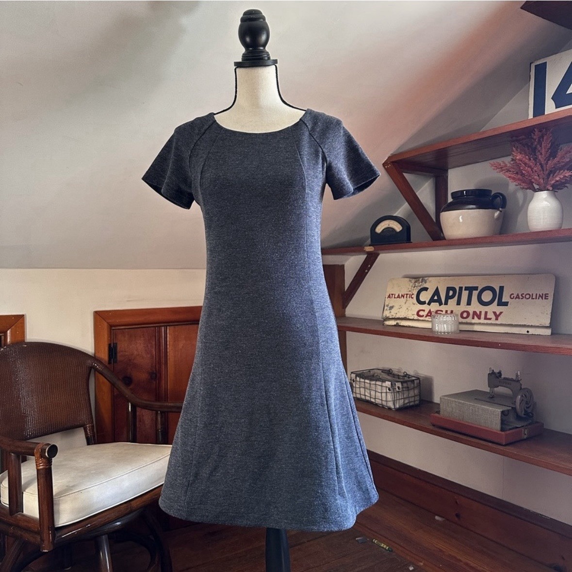 Brass Charcoal Short Sleeve A Line Work Dress