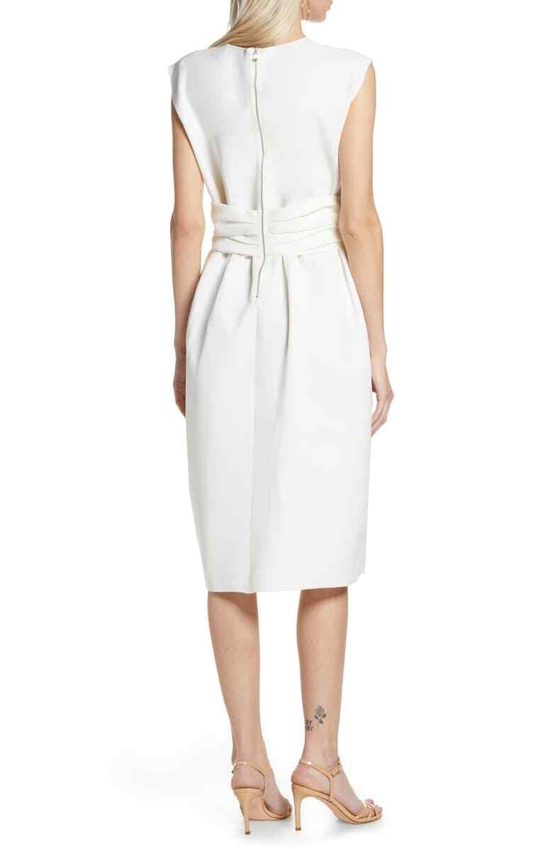 CAARA White Belted Wrap Inspired Side Pocket Crepe Shift Dress M = 6/8 Nordstrom