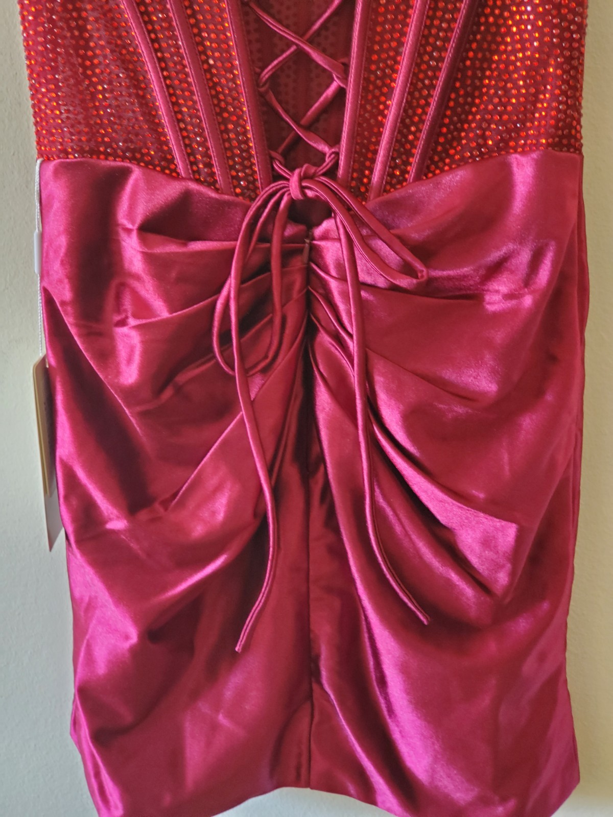 Stacees Sz 0 (XS) Sparkling Strapless Hot Fix Crystal Corset Mini Dress Burgundy