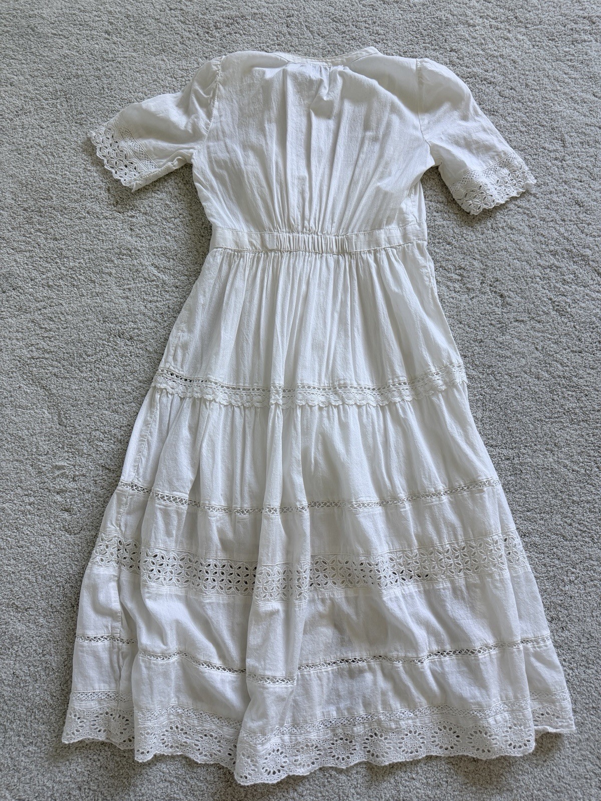 GAP Lace Trim Ivory Short Sleeve 100% Cotton Midi Dress Size XSP
