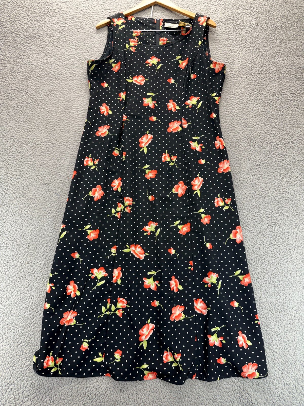 Kathie Lee Womens Sleeveless Midi Dress Black White Pink Flower Size 16