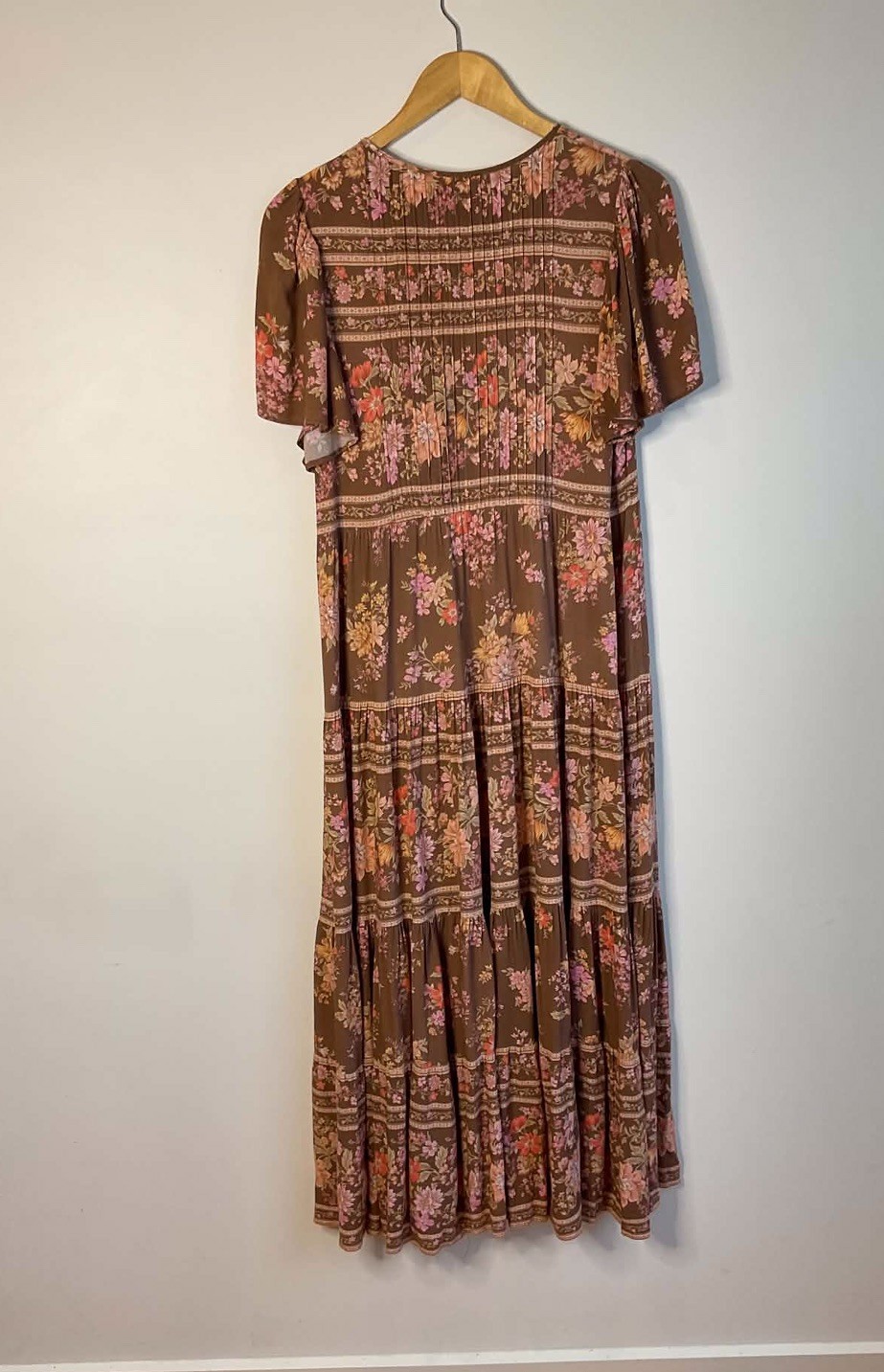 Spell &the Gypsy Meadowland Flutter Sleeve Dress In Hazelnut size M AU10/US6