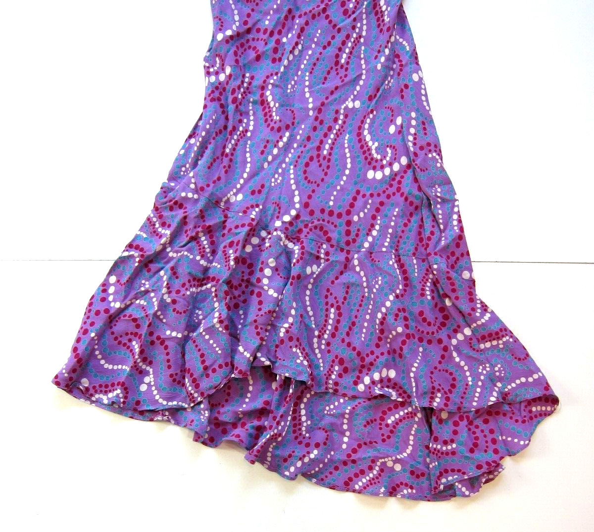 Angie 100% Rayon Purple Green White Polka Dot Midi Tank Slip Sun Dress Small