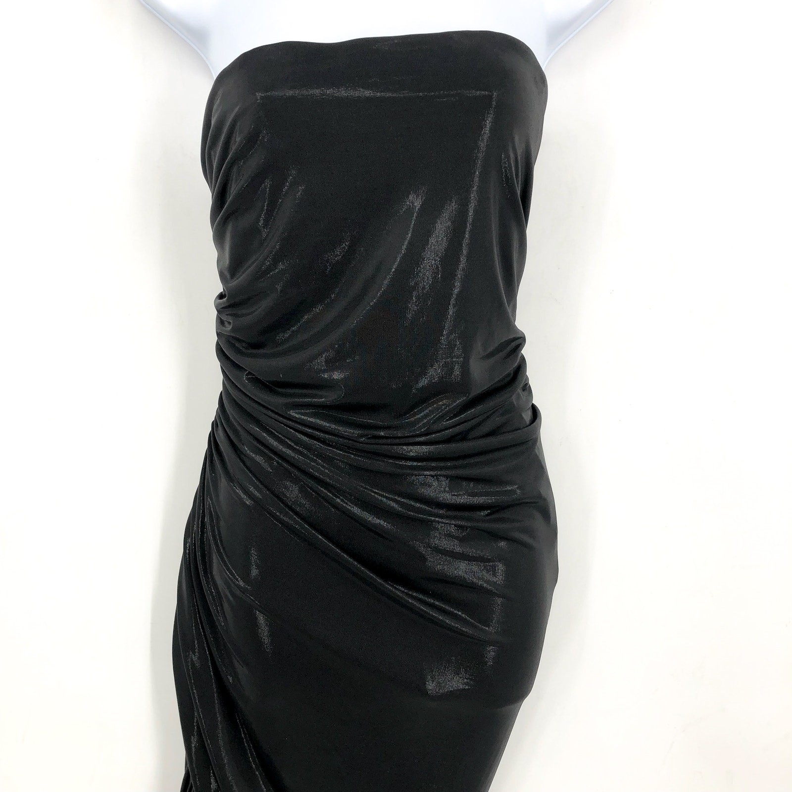NORMA KAMALI Diana Strapless Ruched Lamé Dress Medium 38 Dark Grey Metallic NWT