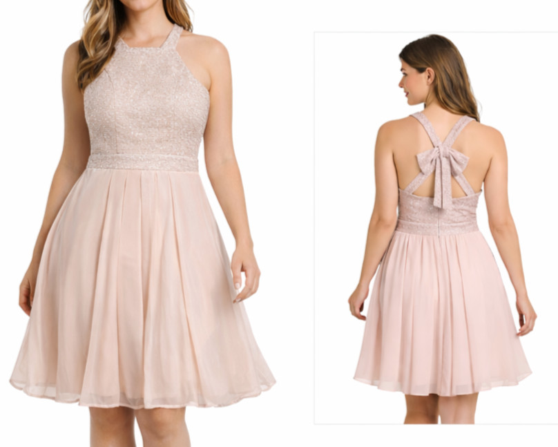Trixxi Coquette Pink Glitter Skater Dress Bow Back Prom Party Juniors 13 NWT