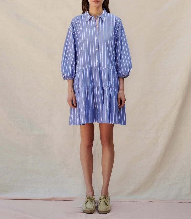 Sundry Striped Short Tiered Mini Drees Printed Buttondown Cotton S NWT 277897