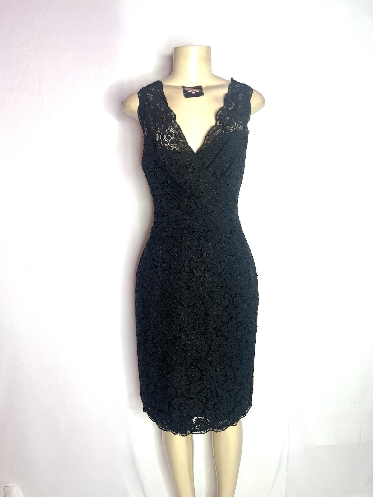 WATTERS & WATTERS BLACK LACE SLEEVELESS SHEATH DRESS SZ 14