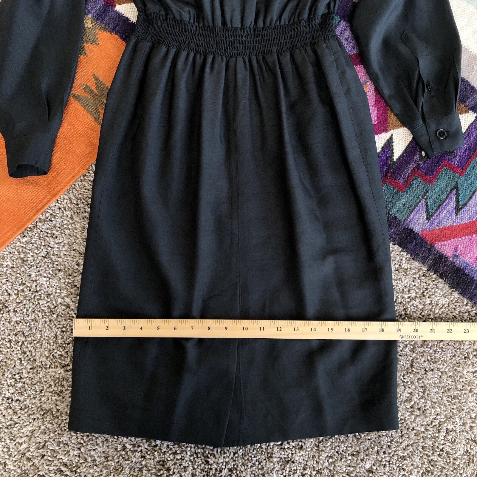 Vintage Linda Allard for Ellen Tracy Silk Dress Womens Size 4 Black Long Sleeve
