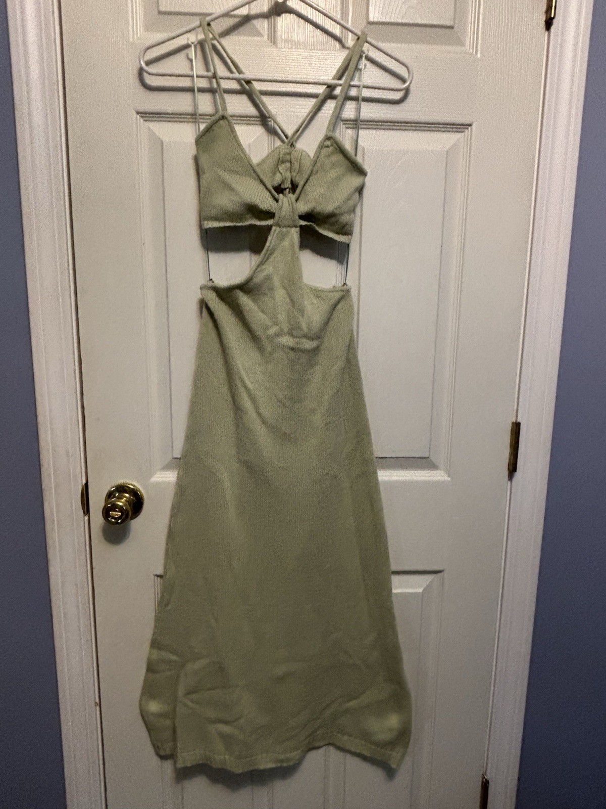 Petal + Pup Green Solid Knit Cut Out Open Back Tie Midi Dress 6