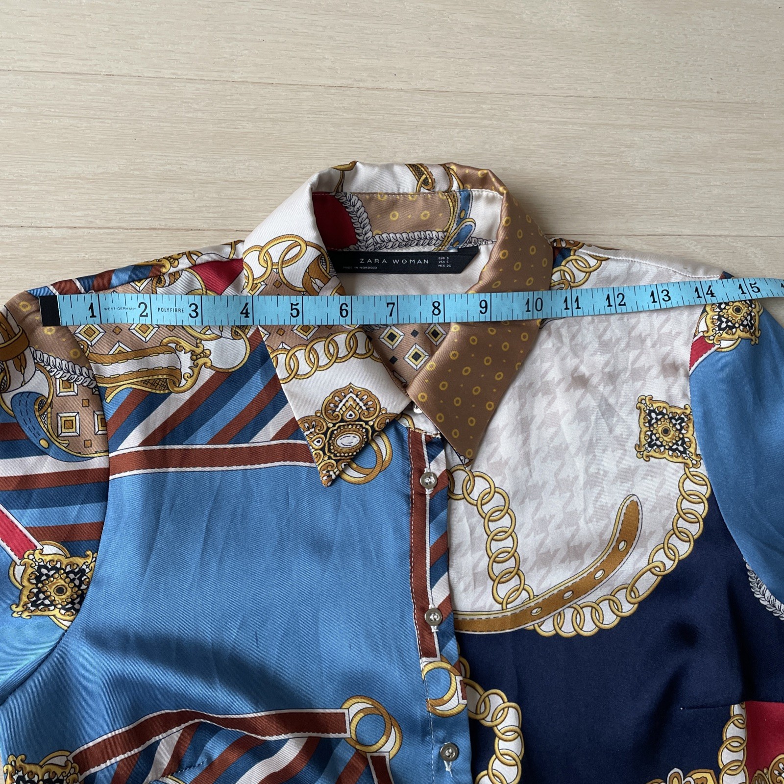 ZARA Chain Pattern Scarf Print All Over Shirt Dress Sz S Midi Equestrian GUC