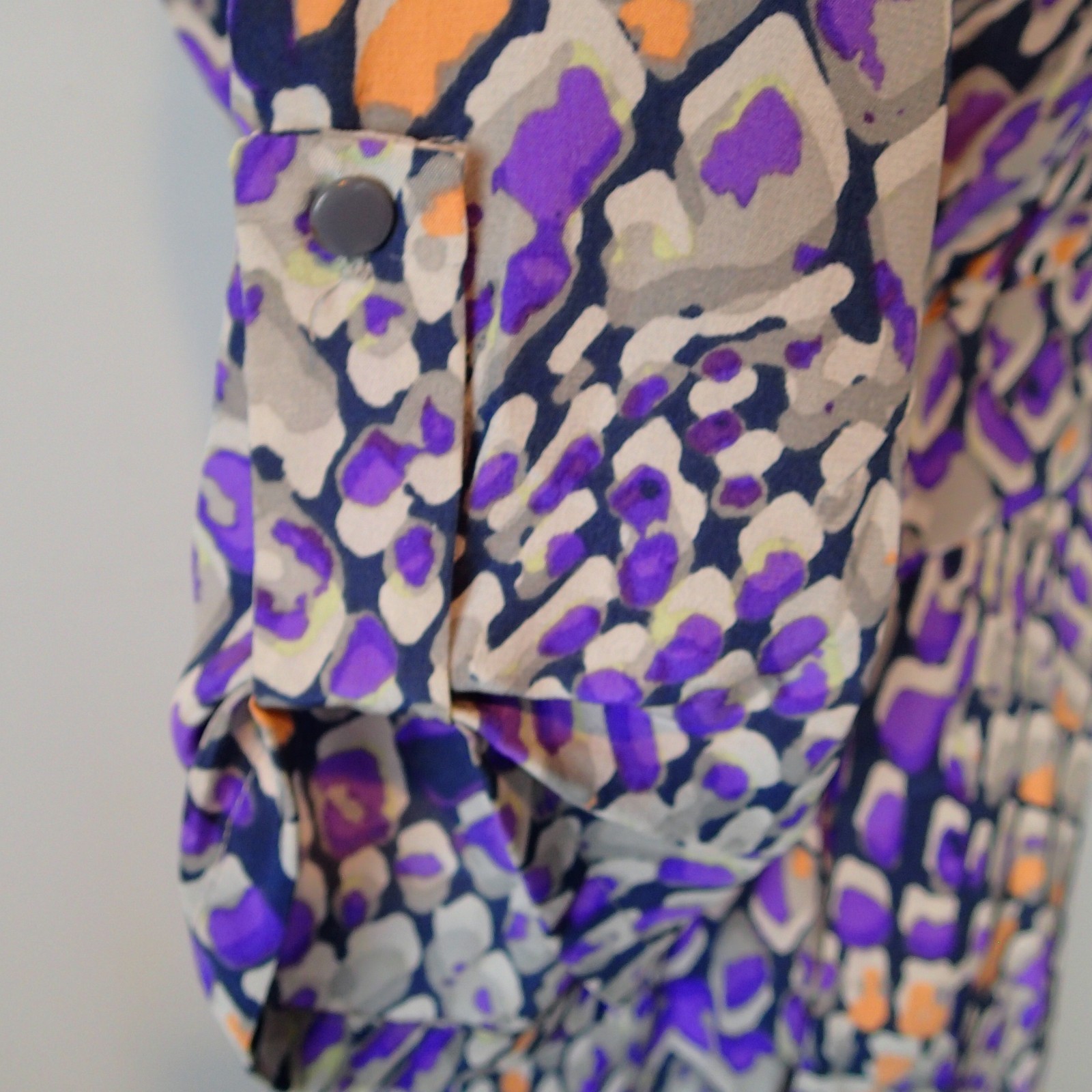 Presley Skye Dress xs Gray Purple Wrap Silk Roll Tab Sleeve v neck pockets