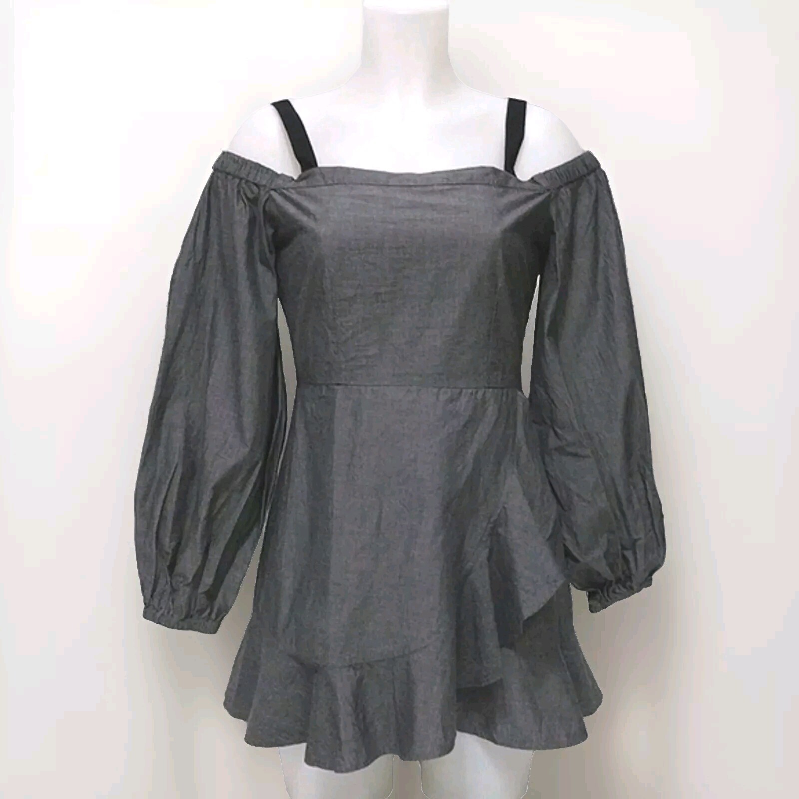 Lovers + Friends Chance Chambray Cold Shoulder Ruffled Mini Dress Modern Chic S