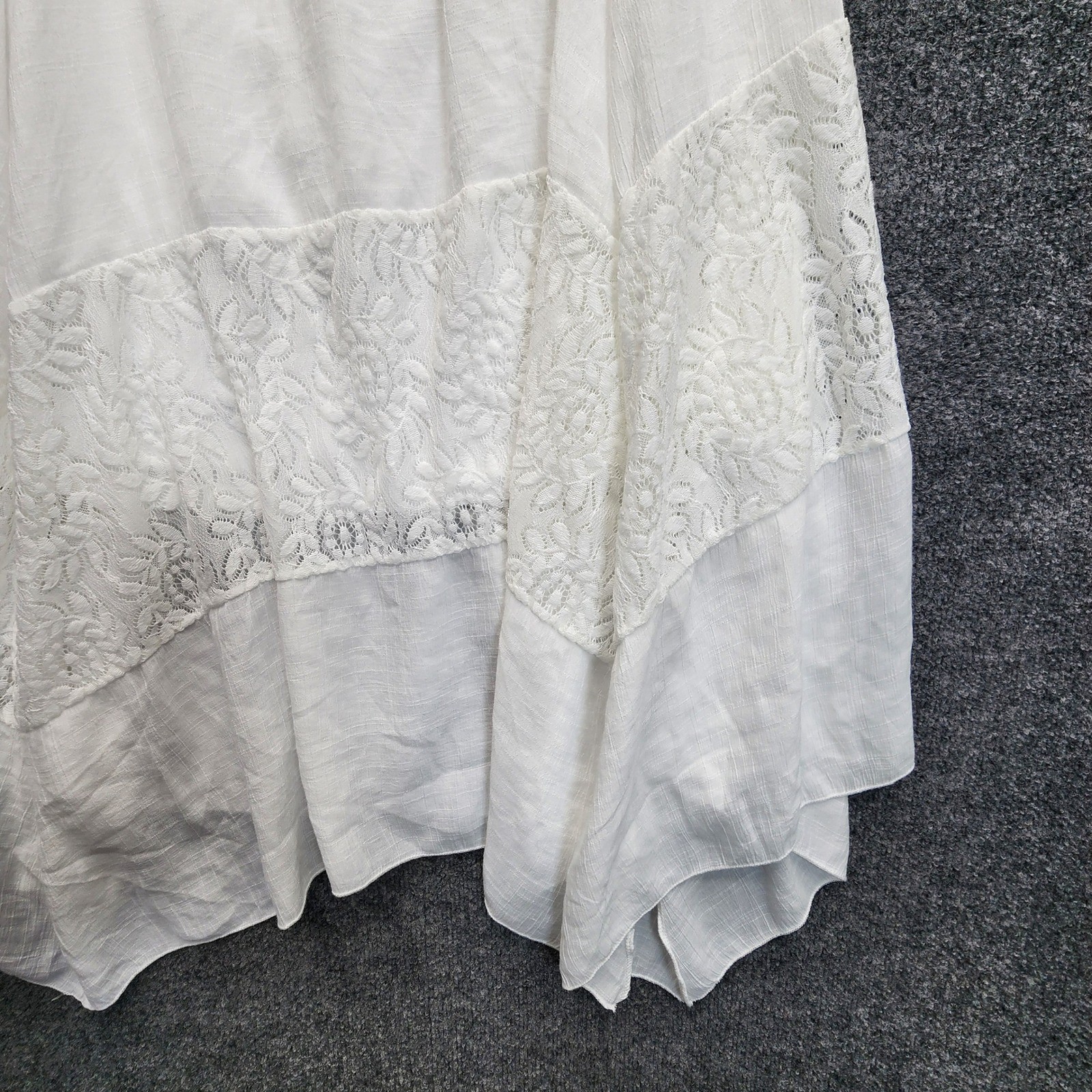 J Gee Women Boho Cottagecore Lace Handkerchief Hem Midi Dress Plus Size 3X