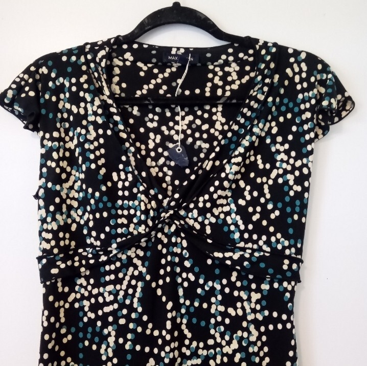 NWT- Max Edition dress. Black with cream, & blue polka dots. Size Small.