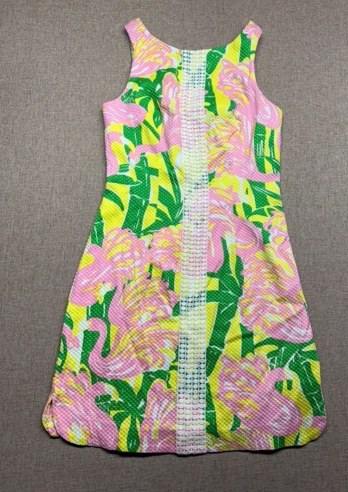 Lilly Pulitzer 20th Anniversary Flamingo Print Shift Dress Textured Size 2