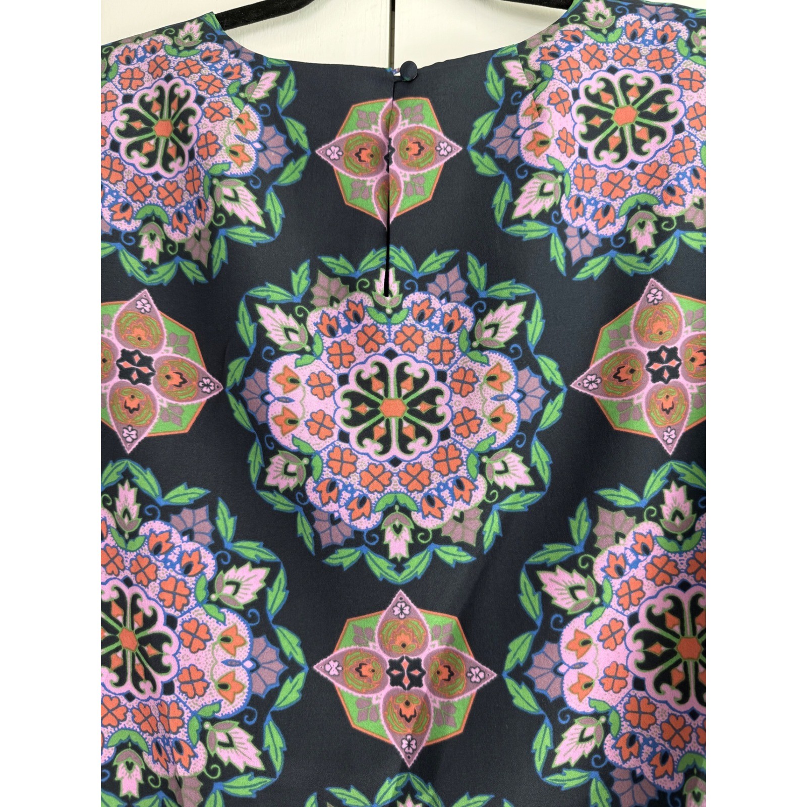 J.Crew Kaleidoscope Mandala Print Shift Dress Black Pink Green Women 2 Short Slv