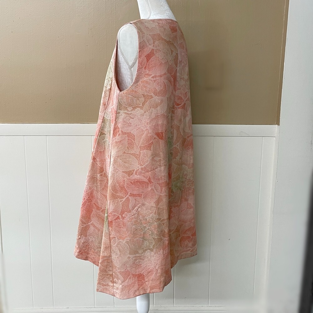 Peach Color Silk Kimono Remake Sleeveless Dress Round Neck A-line Dress