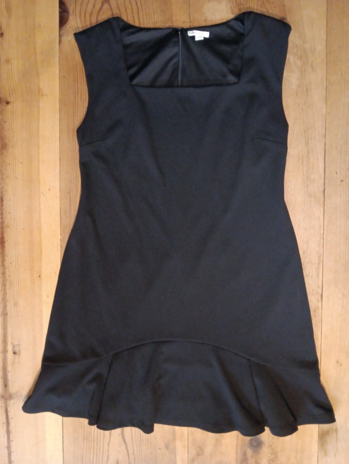 Cato Women L Shift Mini Dress Black Sleeveless Square Neck Ruffle Hem Elevated