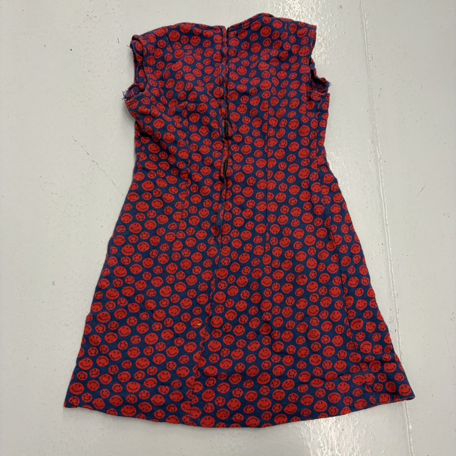 Vintage 60s Psychedelic Smiley Pattern Red/Navy Mini Dress 1960s True Vintage