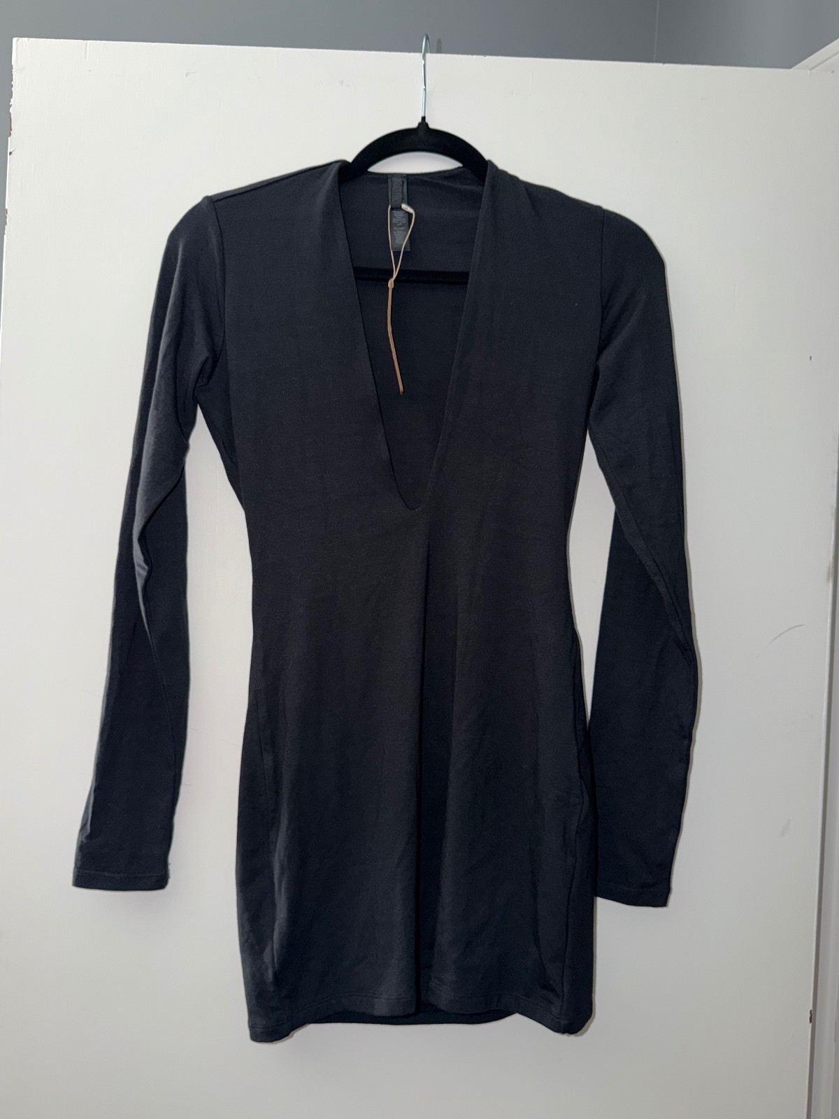 Skims Smooth Layers Plunge Mini Dress in Obsidian, Size S