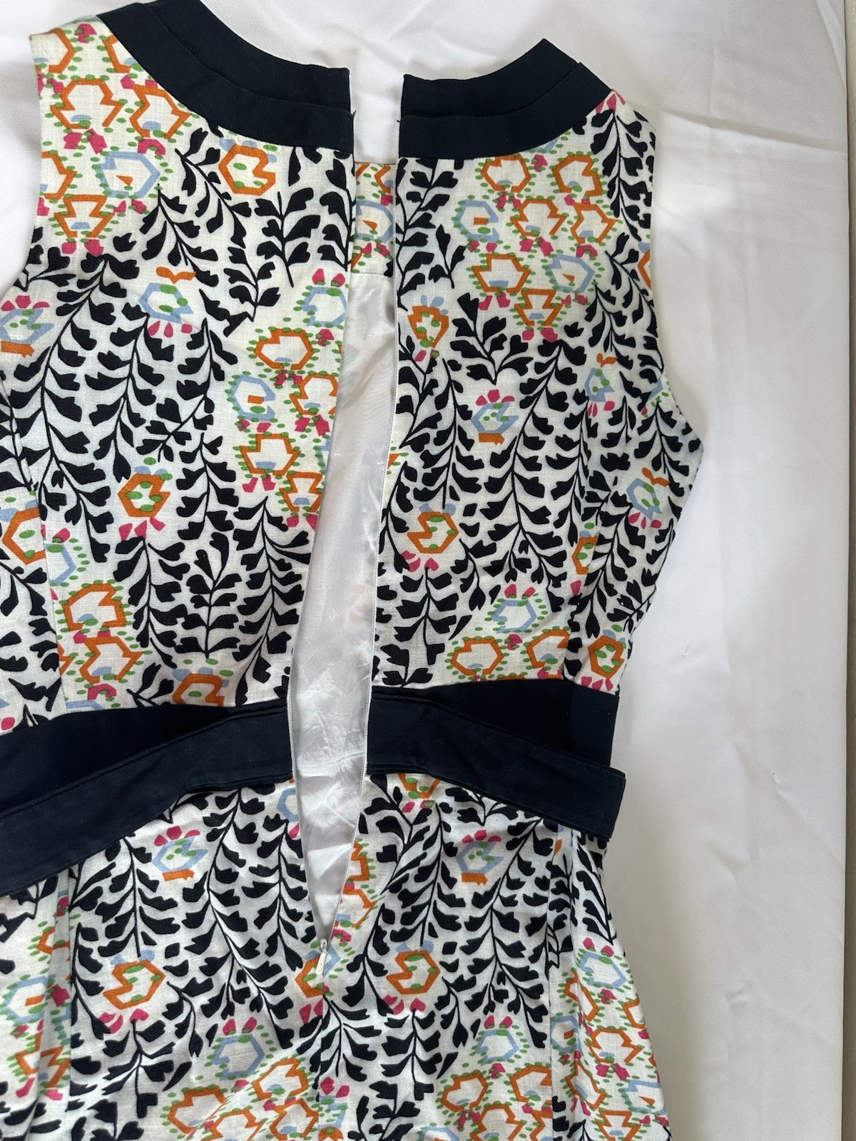 Tory Burch Melanie Printed Linen Shift Dress Navy Orange Floral Size 4 Excellent