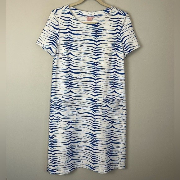 Persifor Carter Dress LARGE In Horizon Blue Zebra USA Coastal Beach