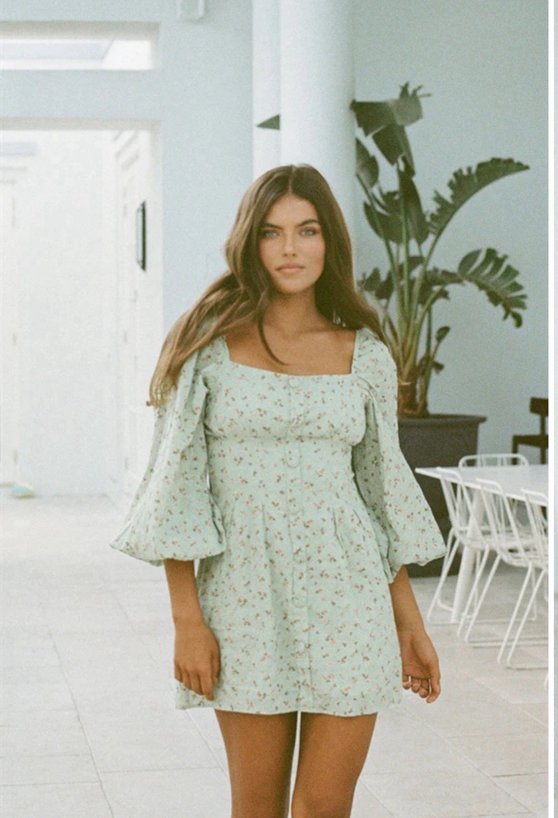 Sabo Tyla Cottage Core Floral Puff Sleeve Mini Dress Square Neck S Boho Peasent