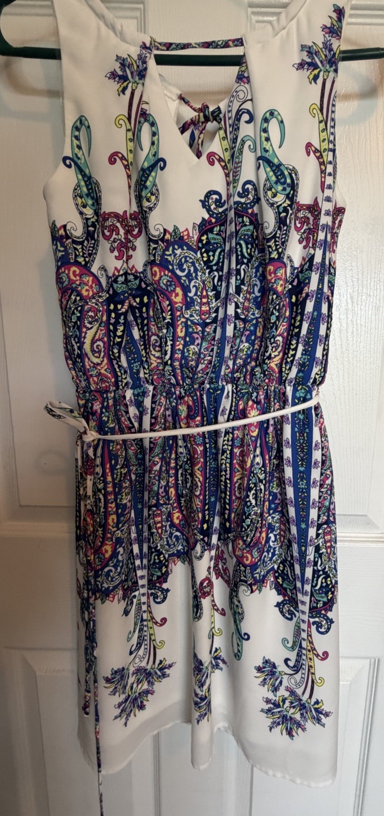 Pink Owl Apparel White Dress Small Vibrant Paisley Print