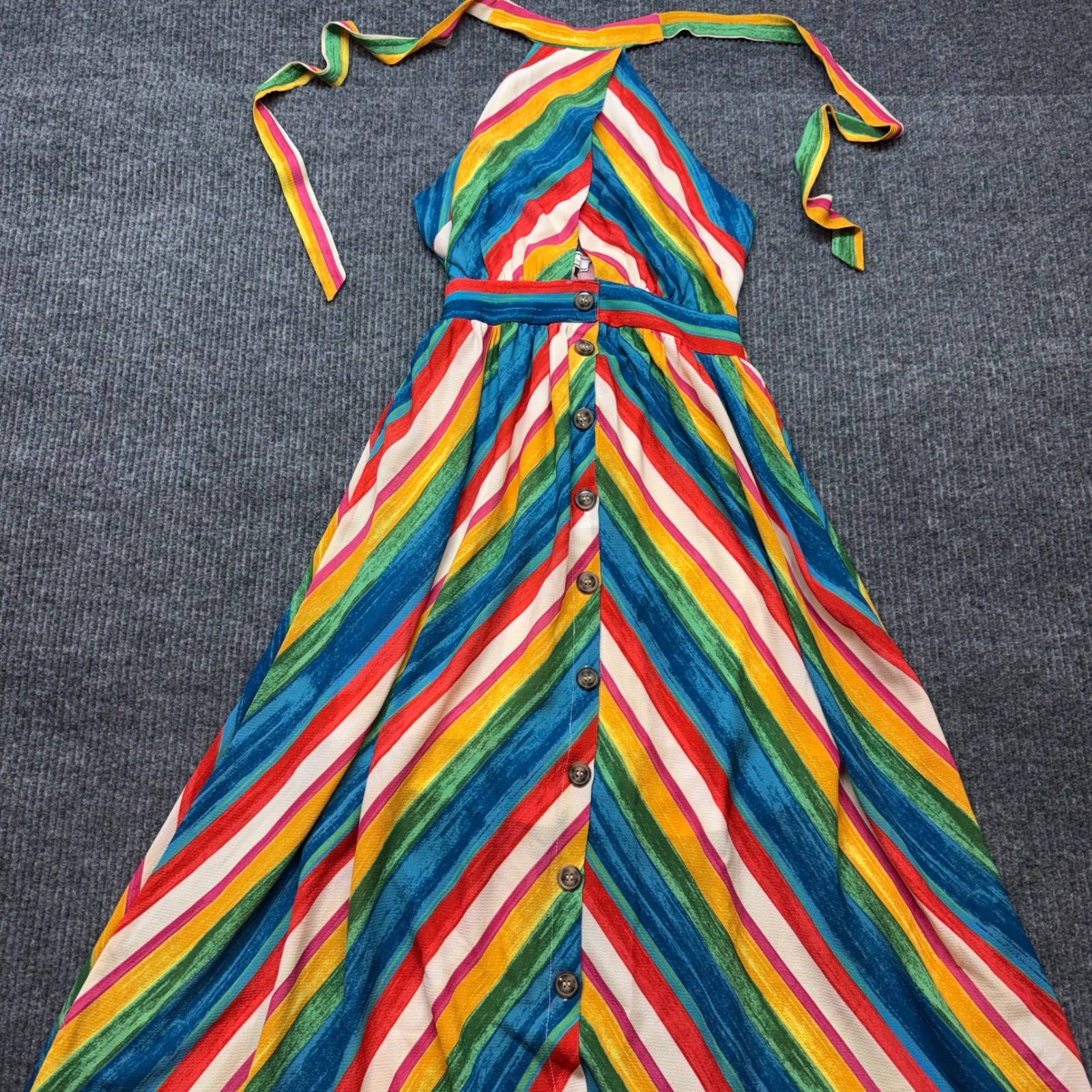 Rainbow Stripe Halter Dress Small Flying Tomato Boho Multicolor Summer Beachy