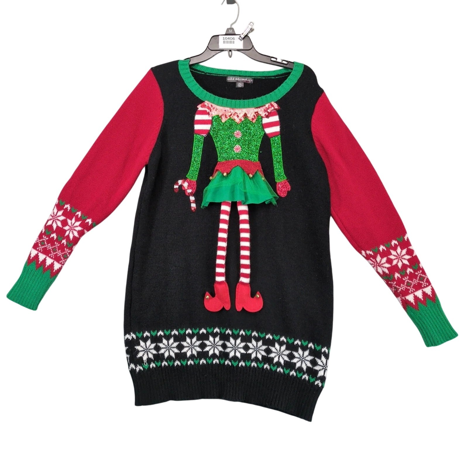 United States Sweaters Knit Holiday Christmas Elf Sweater Dress Sz XL Party Ugly