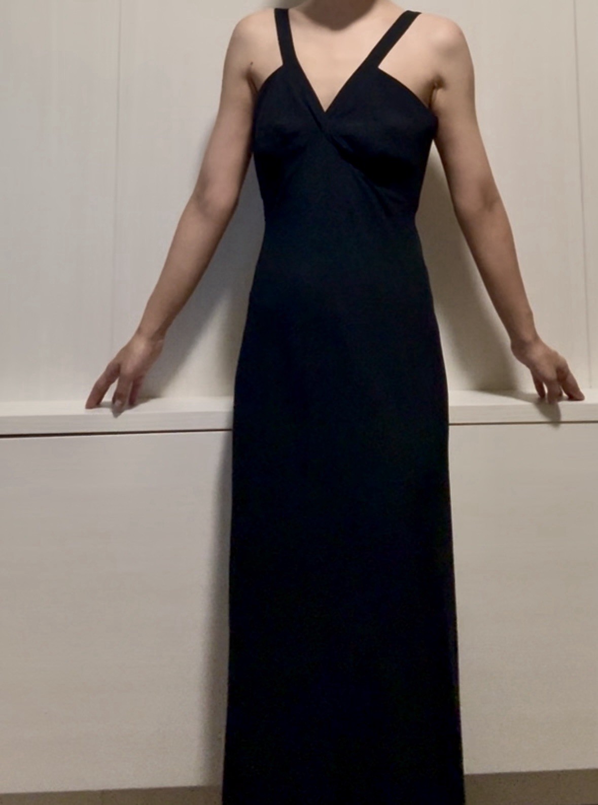 GIANFRANCO FERRE STUDIO Strappy V Neck Long Formal Blue Black Crepe Gown Small