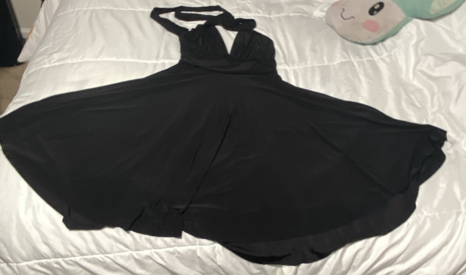 Sobeau Black Halter Ruched Stretch Nylon Dress for Women