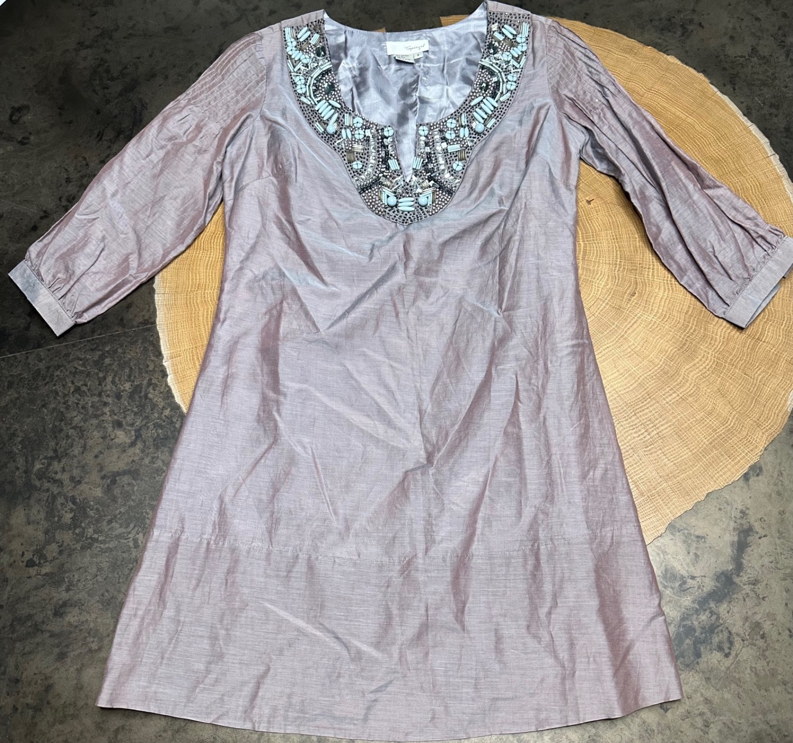 VTG SPIEGEL TUNIC DRES COVERUP WOMENS 4 EMBELLISHED COTTON SILK