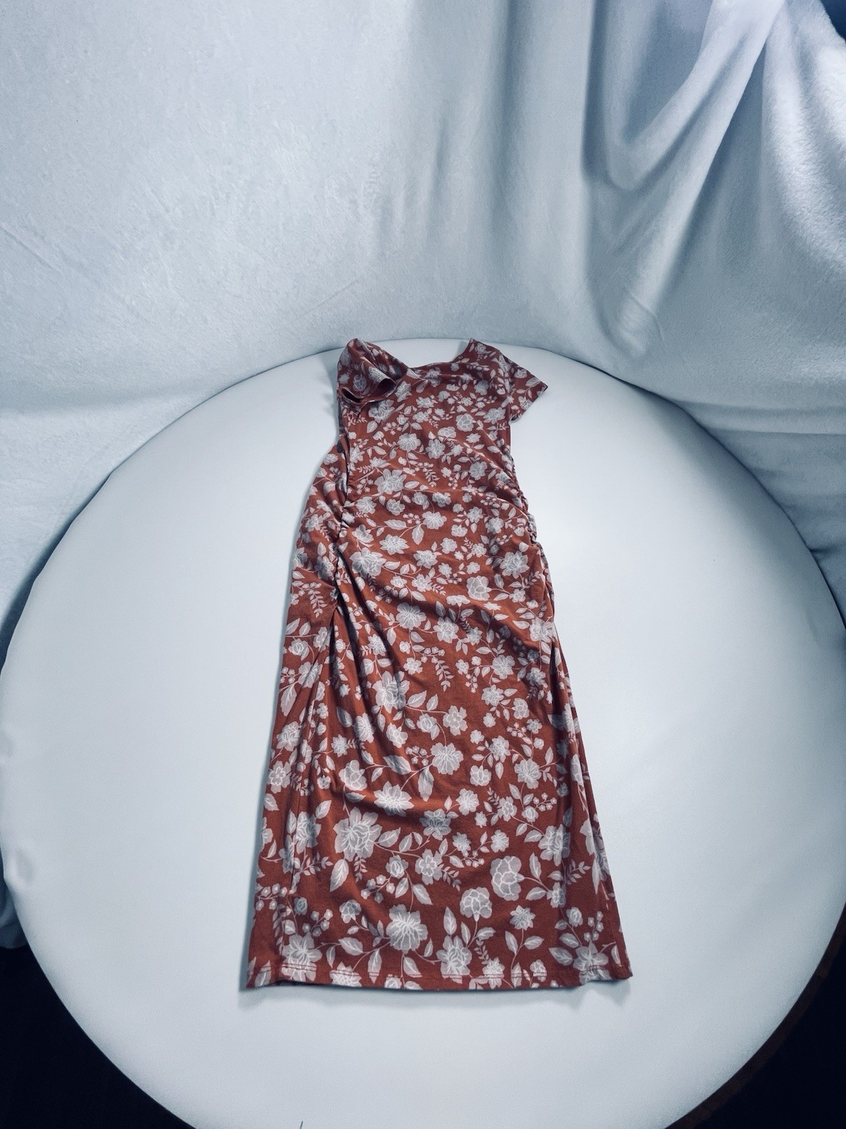 Isabel Maternity By Ingrid & Isabel M Coral Floral MaxiDress ShortSleeve Rouched