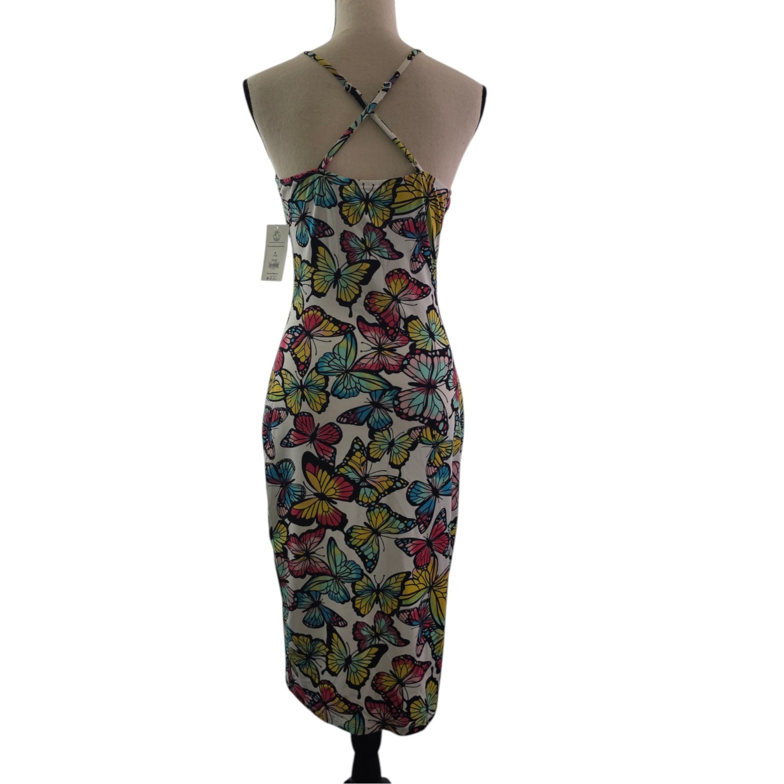 No Boundaries Midi Multi-Color Butterfly Print Adjustable Strap Dress – Various