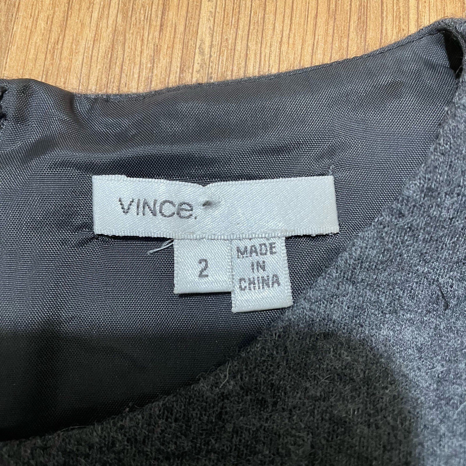 Vince Wool Shift Grey Black Color Block Dress 2 Pockets Casual Elegant Goth Chic